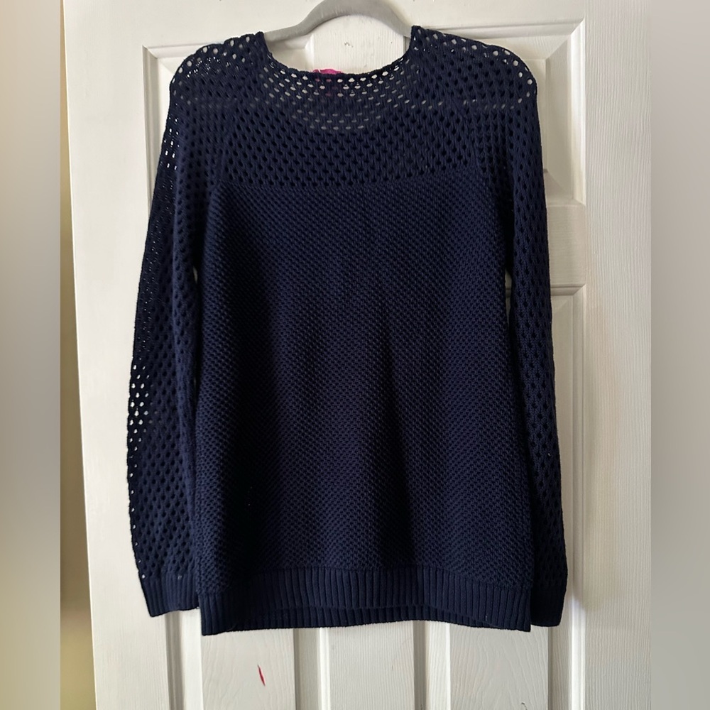 Lilly Pulitzer Kristen Navy blue open knit cotton sweater size medium. - Picture 5 of 5